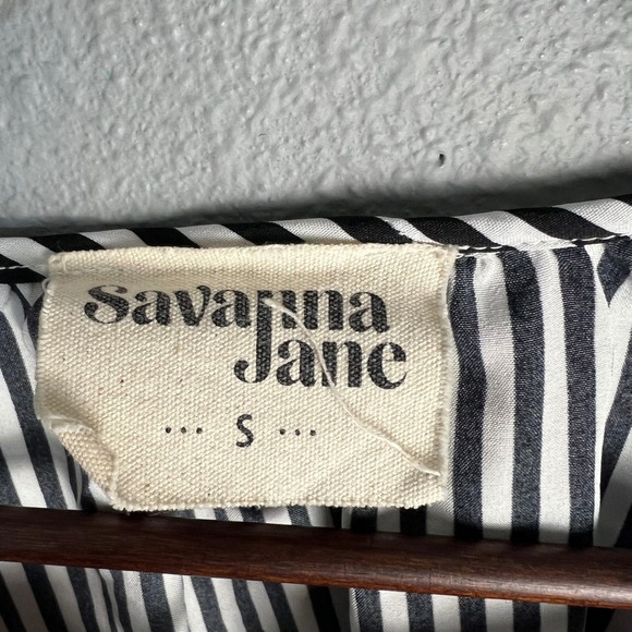 Savana‎ Jane Peasant Cotton Blouse Embroidered Striped Tie Neck Top Boxy Size - Picture 2 of 8